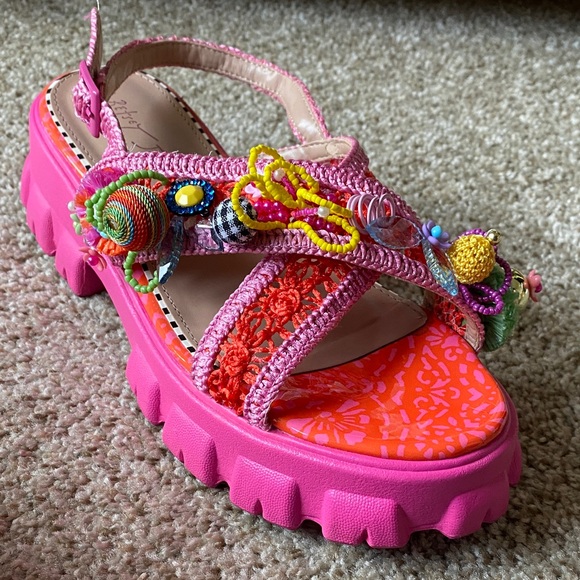 Betsey Johnson Pink and Red Embellished Sandals Size 8.5 - Picture 4 of 7